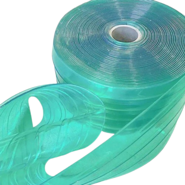 גליל רצועת PVC שקופה בגוון טורקיז עם צלעות אורך