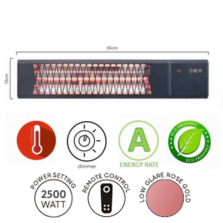 תנור אינפרא שחור ZHQ2582, חיצי מידה 65x13 ס"מ וסמל 2500 ואט