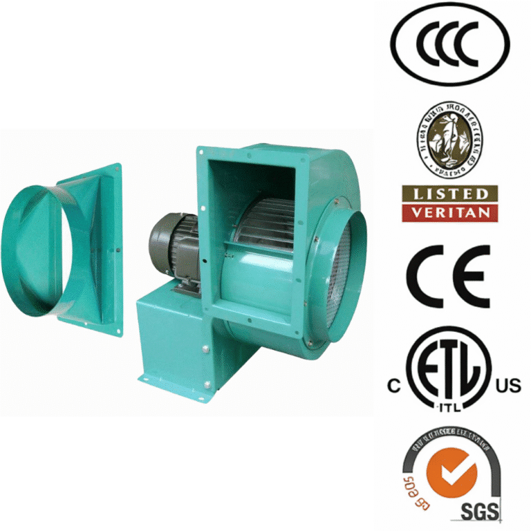 מפוח צנטריפוגלי ירוק VF-CY310P-T ומתאם מעבר מפורק לצד סמלי תקינה