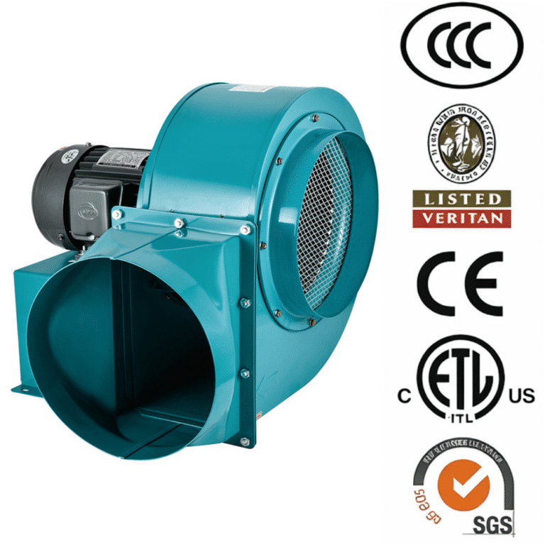מפוח צנטריפוגלי VF-CY270P-T לצד תווי תקן CE, CCC, ETL ו-SGS