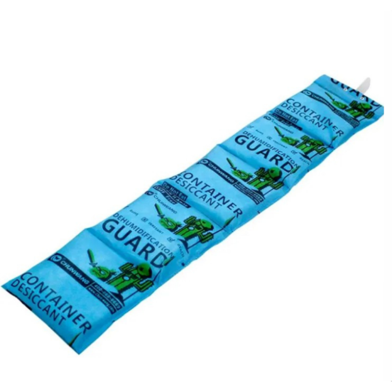 רצועת סופח לחות בתכלת עם הכיתוב CONTAINER DESICCANT